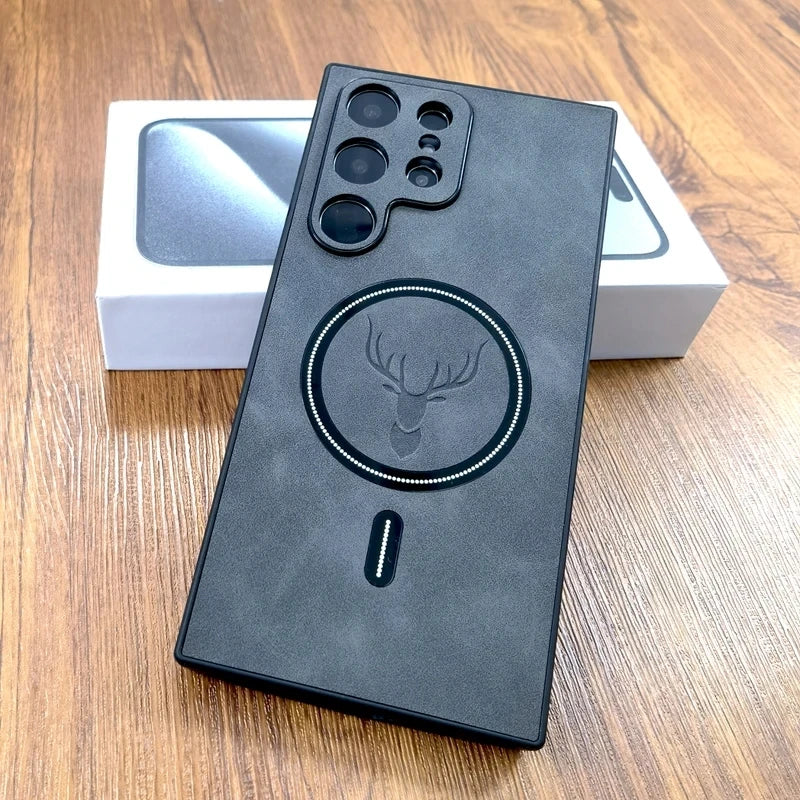 Case de couro luxuosa de cervo com Suporte MagSafe
