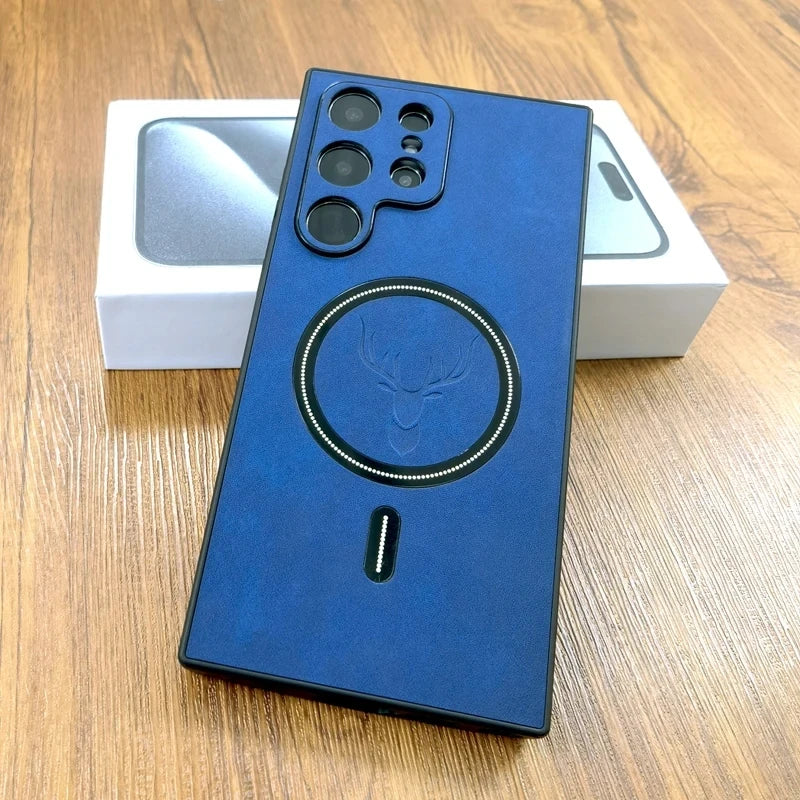 Case de couro luxuosa de cervo com Suporte MagSafe