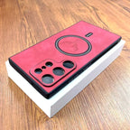 Case de couro luxuosa de cervo com Suporte MagSafe Para Samsung
