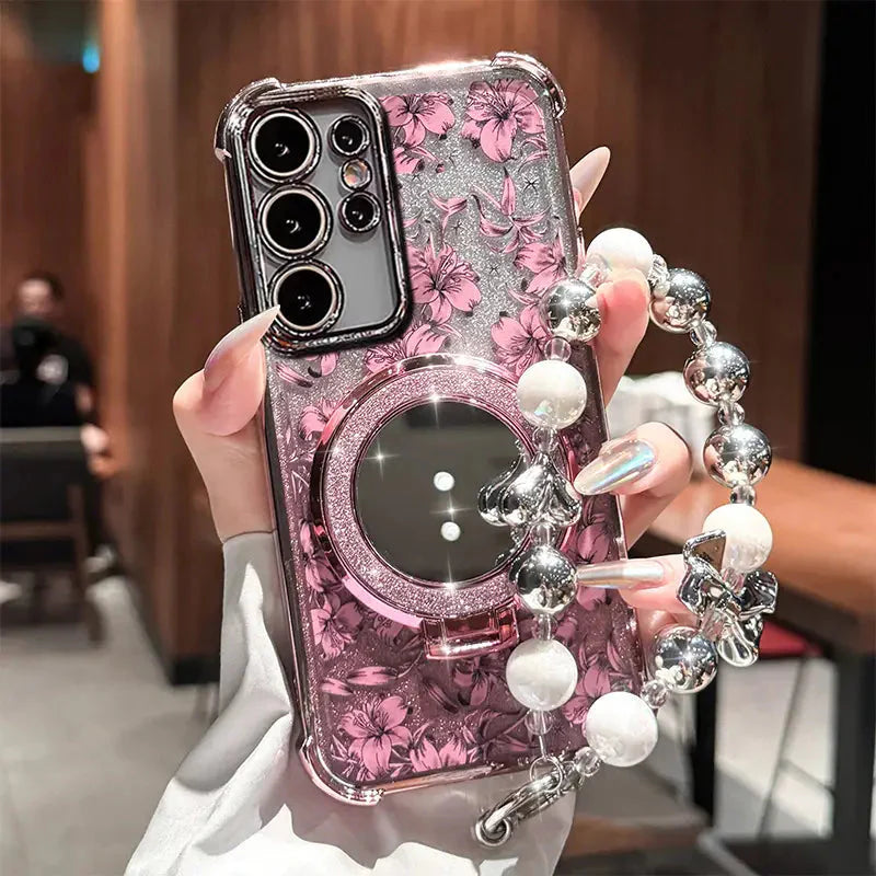 Case de Suporte Espelhada com Pingente Para Samsung