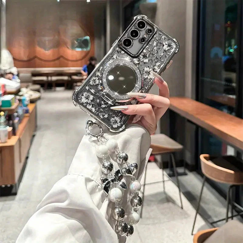 Case de Suporte Espelhada com Pingente Para Samsung
